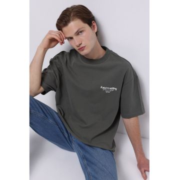 Tricou de bumbac cu text - Gri antracit