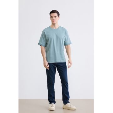 Tricou de pijama cu decolteu rotund si model uni - Albastru deschis