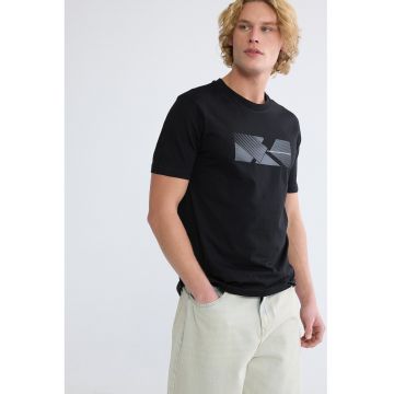 Tricou din bumbac cu decolteu la baza gatului - Negru/Alb murdar
