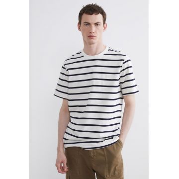 Tricou din bumbac cu dungi - Albastru ultramarin/Alb optic