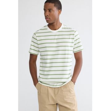 Tricou din bumbac cu dungi - Verde/Alb fildes