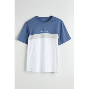 Tricou din bumbac cu model colorblock - Alb/Albastru indigo