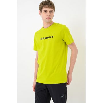Tricou din bumbac organic cu decolteu la baza gatului si imprimeu logo - Verde lime