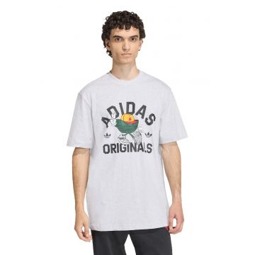 Tricou lejer din bumbac cu imprimeu logo - Gri deschis/Galben/Verde inchis