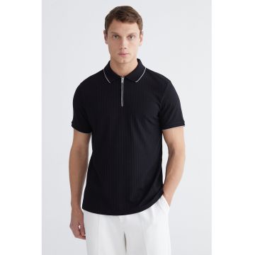 Tricou polo cu fenta cu fermoar - Negru