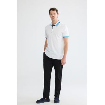 Tricou polo de bumbac - Alb/Albastru deschis/Bleumarin