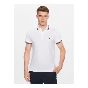 Tricou polo slim fit din amestec de bumbac organic - Alb