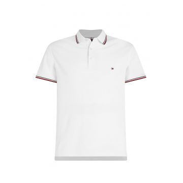 Tricou polo slim fit din amestec de bumbac organic - Alb