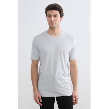 Tricou slim fit din bumbac si modal - Gri deschis melange