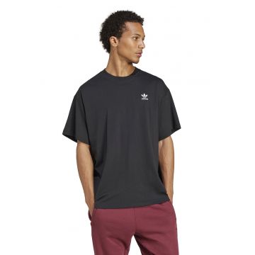 Tricou supradimensionat de bumbac cu logo Trefoil Essentials - Negru