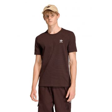Tricou texturat cu logo brodat - Maro inchis