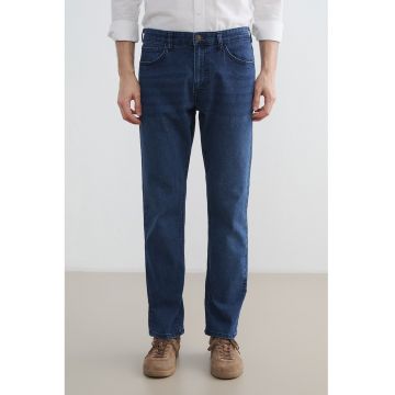 Blugi regular fit cu talie medie - Albastru inchis