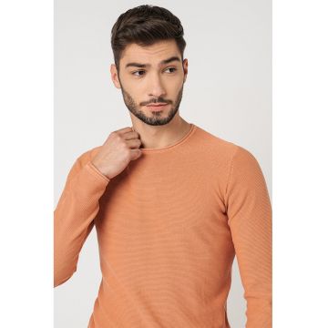 Bluza slim fit cu decolteu rotund - Portocaliu persan