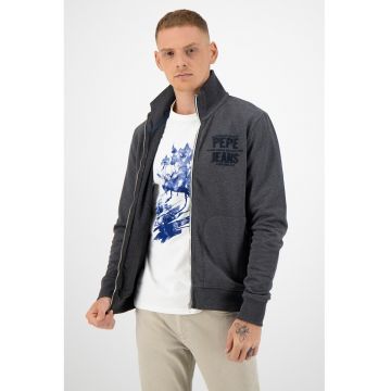 Bluza sport cu fermoar si broderie logo - Gri -