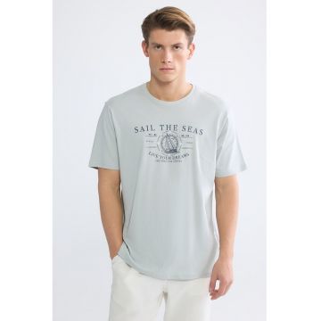 Camasa regular fit cu imprimeu text - Gri deschis