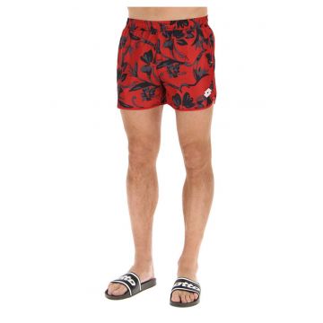 Costum de baie scurt pentru barbati -  rosu - material usor - talie elastica cu snur