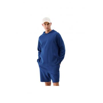 Hanorac sport barbati  albastru - material tricotat tip waffle - croiala confortabila - gluga integrata -