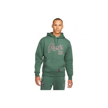Hanorac sport barbati  fleece gros - gluga captusita - imprimeuri Paris - verde - bumbac/poliester