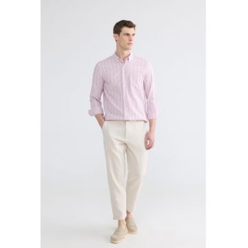 Pantaloni crop de bumbac si in - Crem