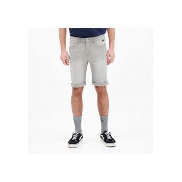 Pantaloni scurti barbati  denim elastic - 5 buzunare - gri - bumbac