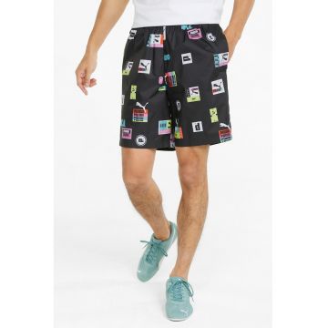 Pantaloni scurti cu imprimeu logo Brand Love - Negru/Galben/Albastru