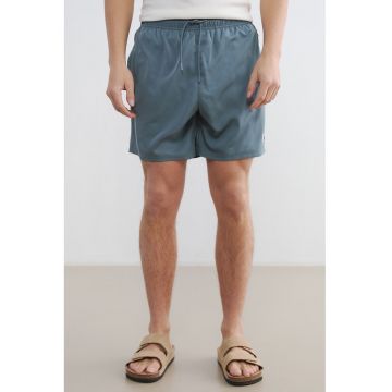 Pantaloni scurti de baie cu buzunare cu fermoar si model uni - Gri carbune