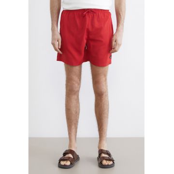 Pantaloni scurti de baie cu buzunare cu fermoar si model uni - Rosu vermillion