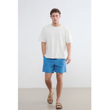 Pantaloni scurti de baie cu buzunare laterale si snur - Albastru glaciar
