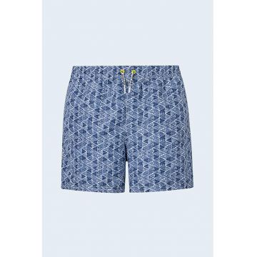 Pantaloni scurti de baie cu imprimeu geometric - Alb/Albastru inchis