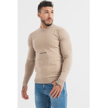 Pulover de bumbac organic cu decolteu la baza gatului - Maro camel