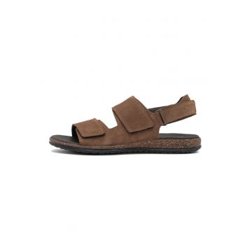 Sandale din piele cu velcro - Maro pamantiu