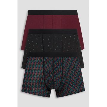 Set de boxeri cu imprimeu - 3 perechi - Visiniu/Negru