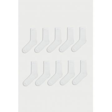 Set de sosete lungi cu detalii striate - 10 perechi - Alb optic