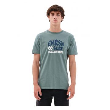 Tricou barbat cu maneca scurta -  imprimeu grafic - verde - bumbac -
