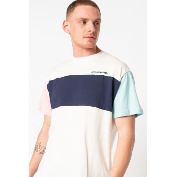 Tricou cu decolteu la baza gatului Morgan - Alb/Albastru aquamarin/Bleumarin