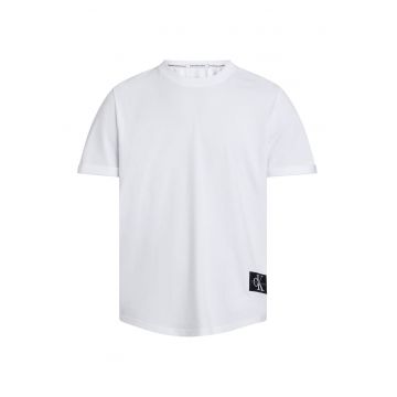 Tricou cu decolteu la baza gatului si logo aplicat - Alb