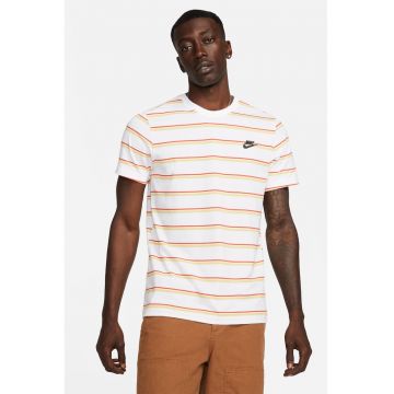 Tricou cu decolteu rotund si model in dungi - Alb/Portocaliu pal/Portocaliu mandarina