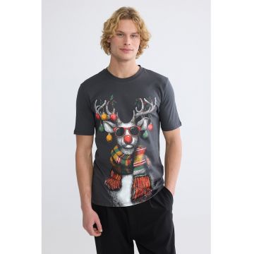 Tricou cu imprimeu de Craciun - Gri antracit