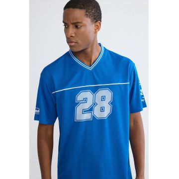 Tricou cu imprimeu si decolteu in V - Albastru royal/Albastru glaciar