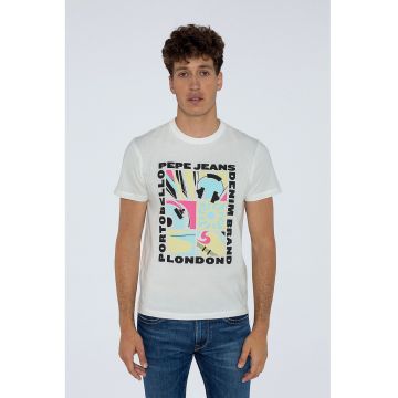 Tricou cu model grafic si logo - Negru/Galben/Alb optic