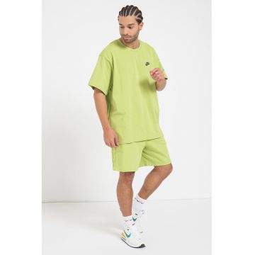 Tricou de bumbac cu decolteu la baza gatului si detaliu logo pe piept - Verde lime
