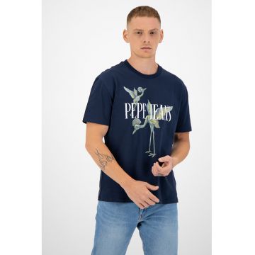 Tricou de bumbac cu imprimeu logo Simon - Bleumarin
