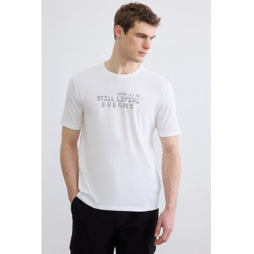 Tricou de bumbac cu imprimeu - Negru/Alb murdar