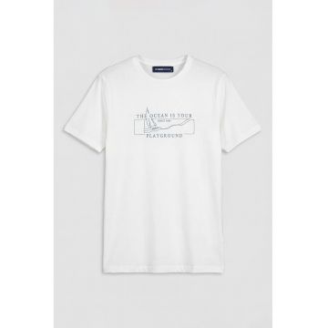 Tricou de bumbac cu imprimeu text - Alb/Bleumarin