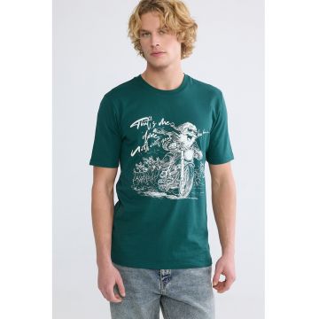 Tricou de bumbac cu imprimeu - Verde inchis