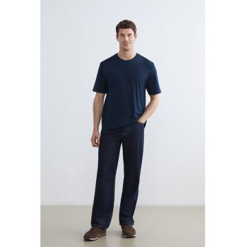 Tricou din bumbac cu model uni - Bleumarin