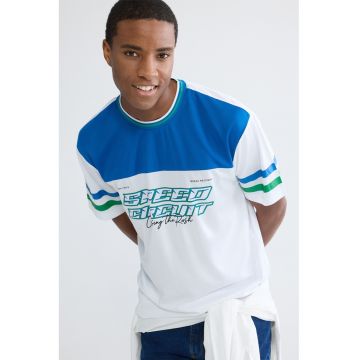 Tricou lejer cu imprimeu - Alb/Albastru