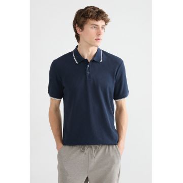 Tricou polo cu benzi contrastante - Bleumarin