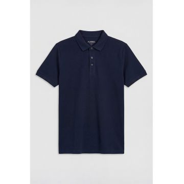 Tricou polo cu croiala regular-fit si model uni - Bleumarin