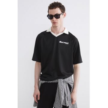 Tricou polo cu imprimeu - Negru stins/Alb optic